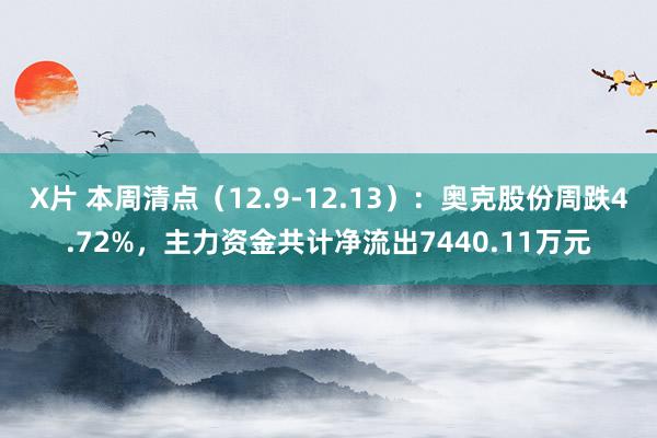 X片 本周清点（12.9-12.13）：奥克股份周跌4.72%，主力资金共计净流出7440.11万元