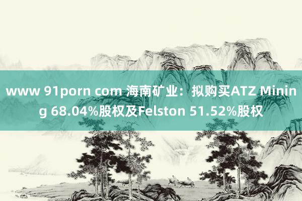 www 91porn com 海南矿业：拟购买ATZ Mining 68.04%股权及Felston 51.52%股权