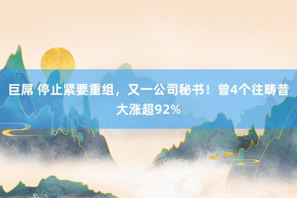 巨屌 停止紧要重组，又一公司秘书！曾4个往畴昔大涨超92%