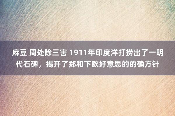 麻豆 周处除三害 1911年印度洋打捞出了一明代石碑，揭开了郑和下欧好意思的的确方针