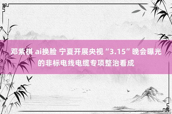 邓紫棋 ai换脸 宁夏开展央视“3.15”晚会曝光的非标电线电缆专项整治看成