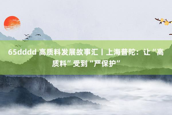65dddd 高质料发展故事汇丨上海普陀：让“高质料”受到“严保护”