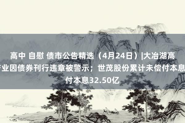 高中 自慰 债市公告精选（4月24日）|大冶湖高新手艺产业因债券刊行违章被警示；世茂股份累计未偿付本息32.50亿