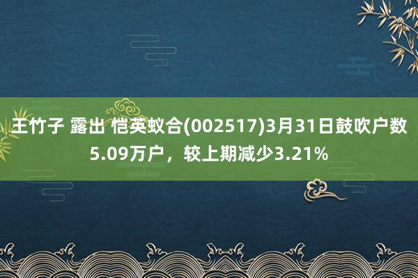 王竹子 露出 恺英蚁合(002517)3月31日鼓吹户数5.09万户，较上期减少3.21%